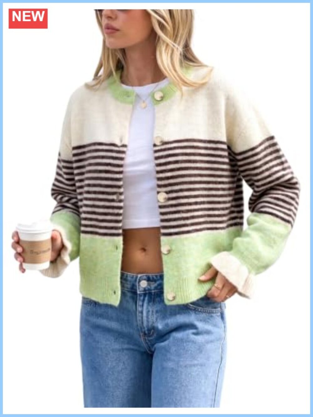 Puff Sleeve Knit Button Cardigan Cropped Fall Winter Sweater